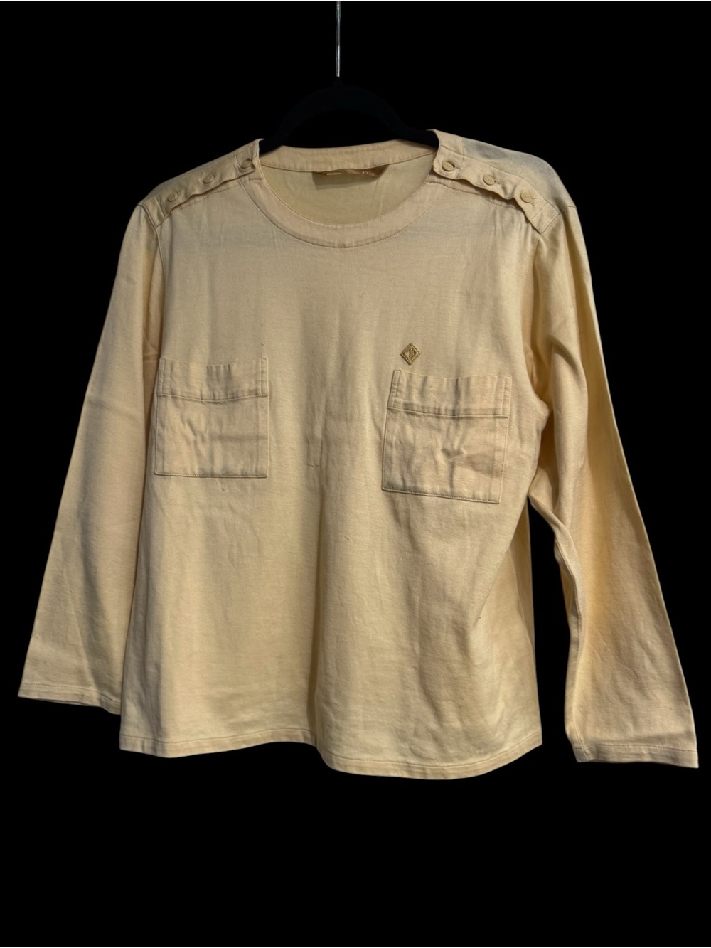 Christian Dior Long-Sleeve Crewneck Pocket Top in Pale Yellow size Large - Picture 2 of 2